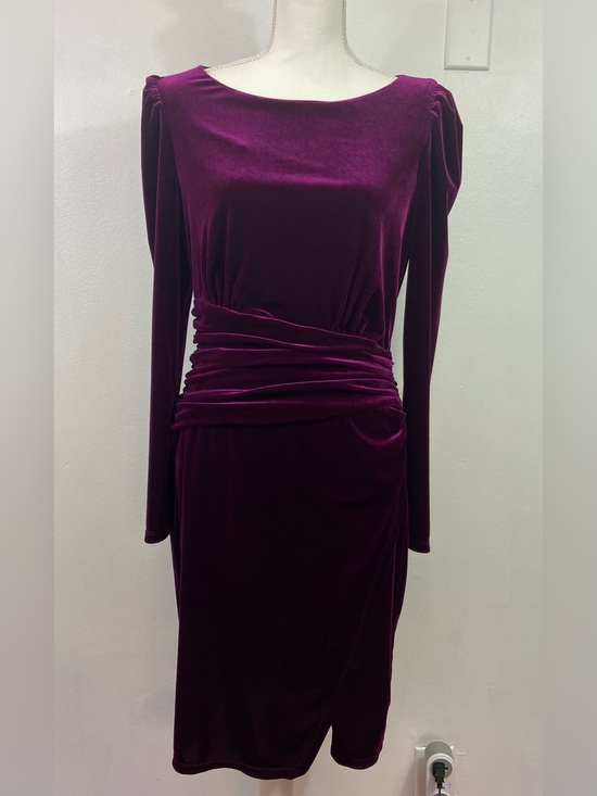 Lauren by Ralph Lauren Dresses & Skirts - Lauren Ralph Lauren Velvet Puff Sleeve Dress Sz 8 Purple Ruched Faux Wrap Skirt